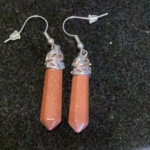 Sparkling Gold Stone Drop Earrings w Leafy Setting